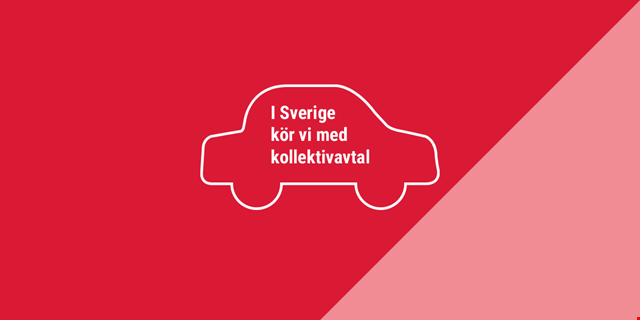 En grafisk bild med en bil i silhuett och texten i Sverige kör vi med kollektivavtal