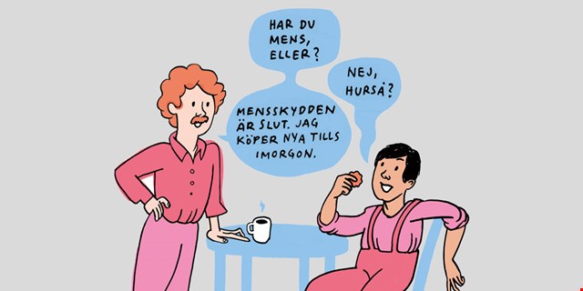 Illustration av två personer i fikarum.