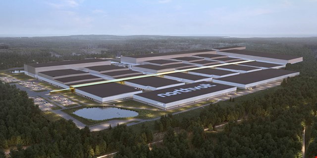 En flygbild över Northvolt. Bilden är en rendering.