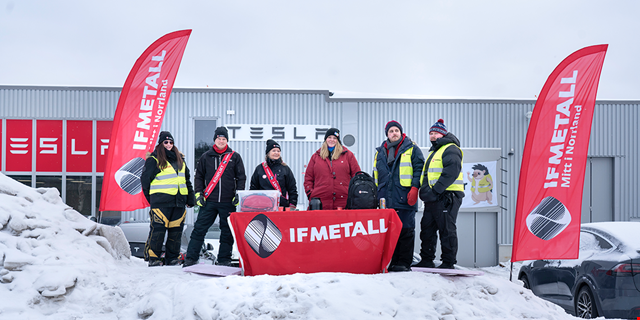 Från vänster till höger: Moa Smedman, Komatsu, Martin Berglund, avdelningsombudsman, Chatrin Lindholm, Volvo, Charlotta Engman, avdelningsstyrelsen, Tobias Sandström och Fredrik Sauer, Volvo.